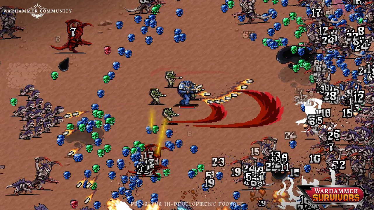 Space Marine and Guardsman allies firing together into Tyranid swarm